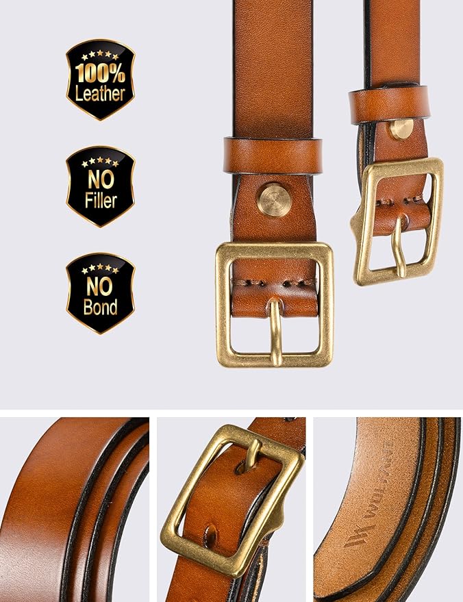 WOLFANT Full Grain Leather Belt for Women,1.1" Ladies Casual leather Jean Belt with Vintage Square buckle in Gift Box
