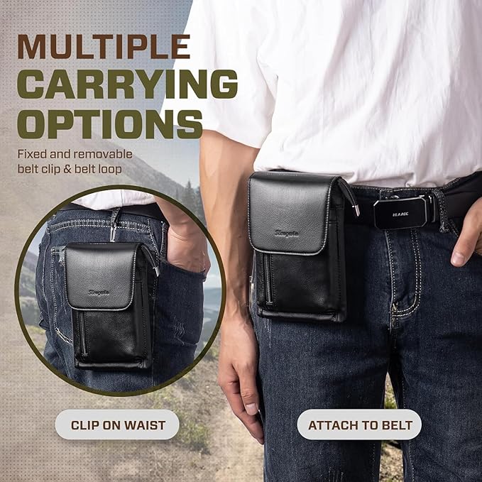 Hengwin Genuine Leather Small Crossbody Bag for Men Women, Cellphone Belt Pouch Bag, Travel Passport Wallet, Shoulder Holster (Black)