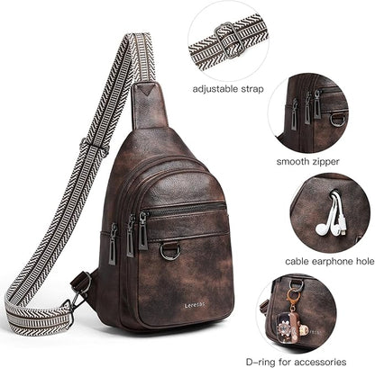 Leresas 7L Sling Bag for Women Men Vegan Leather Crossbody Bags Fanny Pack Purse Backpack Over Shoulder Bag Travel Anti Theft