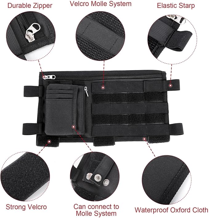 2 Pack Car Sun Visor Tactical Organizer Bag with Attachable ID Pouch,Molle Visor Panel Organizer with Zipper & Elastic Strap for Holding Sunglass Compatible with All Car