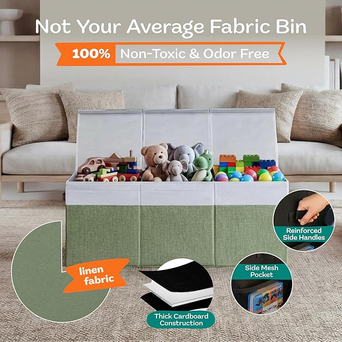 SoftOwl Extra Large Toy Storage Organizer with Lid - Sturdy, Collapsible Toy Chest Storage Box Design - Toys Bin with Dividers for Kids, Nursery, Bedroom, Playroom 37"x16"x14"