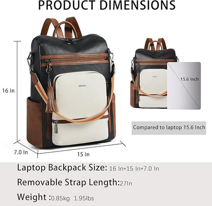 Shrrie Vegan Leather Laptop Backpack for Women 15.6 inch Work Backpack Fashion Travel Backpack Purse for Business College