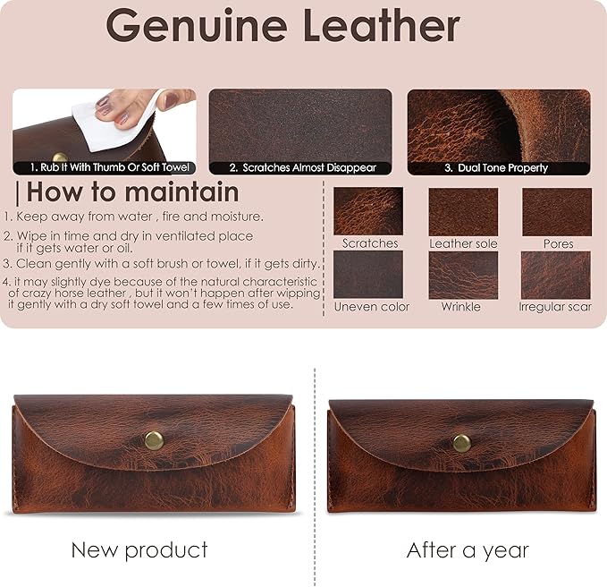 Leather Sunglasses Case Genuine Eyeglass Holder Reading Glasses Protector Vintage Eyewear Storage for Men and Women