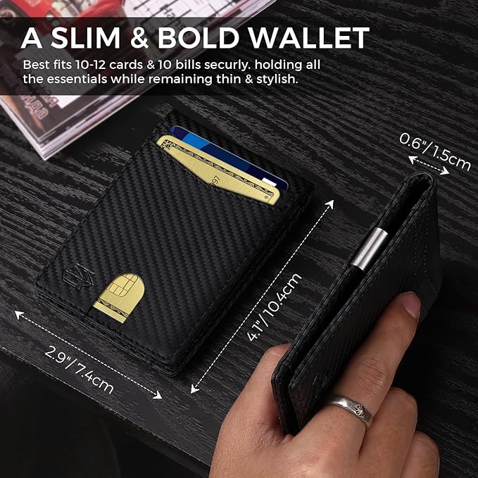 Zitahli Genuine Leather Wallet for Men 12 Card Slim Mens Wallets Bifold RFID Blocking with Money Clip & ID Window Thin Minimalist Card Holder Wallet with Gift Box
