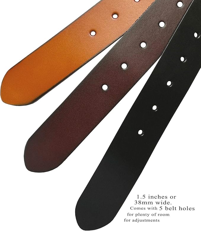 Men's Replacement Belt Strap 100% Genuine Leather Plain Casual Belt Strap with Snaps 1-1/2"(38mm) Wide