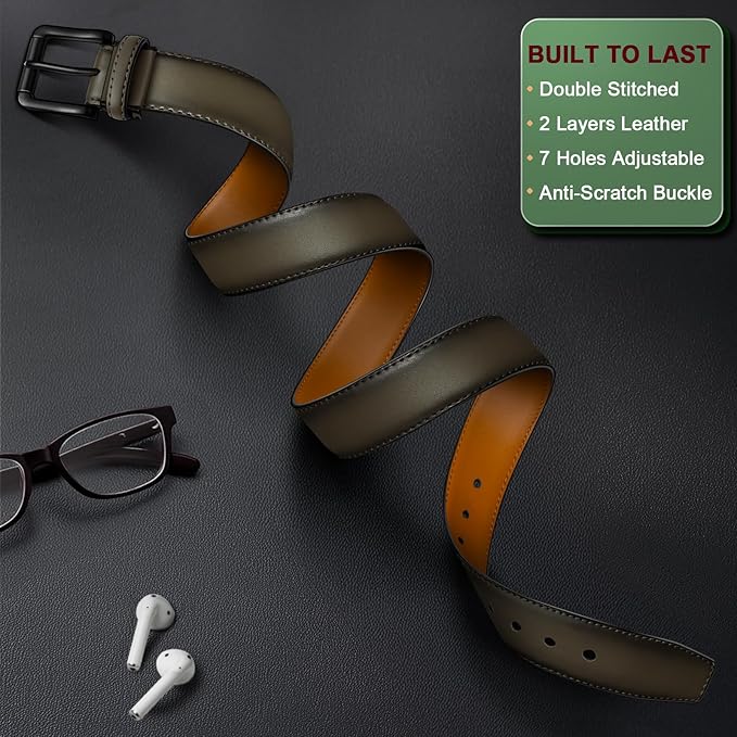 BULLIANT Men Belt,Leather Belt Adjustable For Men Dress Casual Jeans 1 3/8,Cut For Fit
