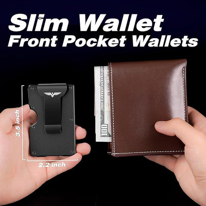 Lenvoten Upgraded Hinged Minimalist Wallet for Men | Slim Metal RFID Blocking Wallet | Credit Card Holder & Money Clip Holds 20 Cards | Premium Scratch-Resistant Finish | Ideal Gift for Men