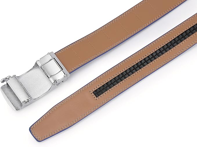 Lingli Men's Belt,Ratchet Dress Belt with Automatic Buckle Brown/Black-Trim to Fit-35mm wide