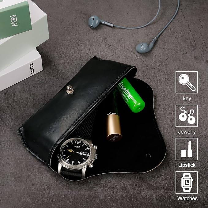 LogHog Portable Leather Glasses Case,Flexible Sunglasses Pouch Slim Case for Women Men Horizontal Eyeglass Case