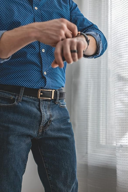 Tonywell Mens Leather Ratchet Belts with Click Buckle Perfect Fit Dress Belt 30mm Wide