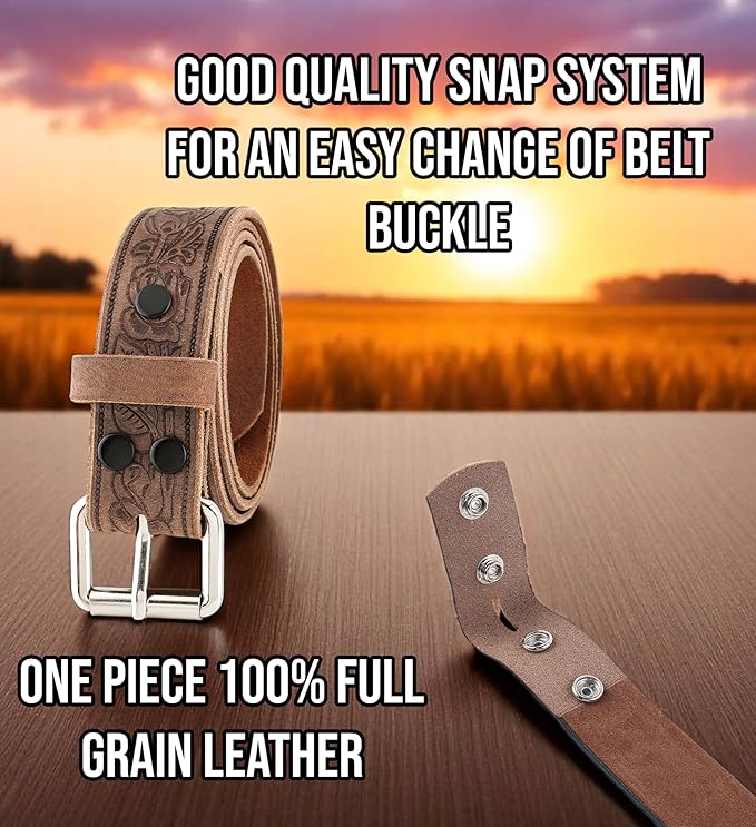 F&L CLASSIC Men's full Grain Vintage Distressed leather Belt,easy to change Roller buckle,1.5" Wide,USA,
