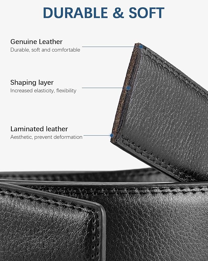 BOSTANTEN Mens Belt Leather Ratchet Belt For Men Dress and Casual with Adjustable Buckle, Trim to Fit