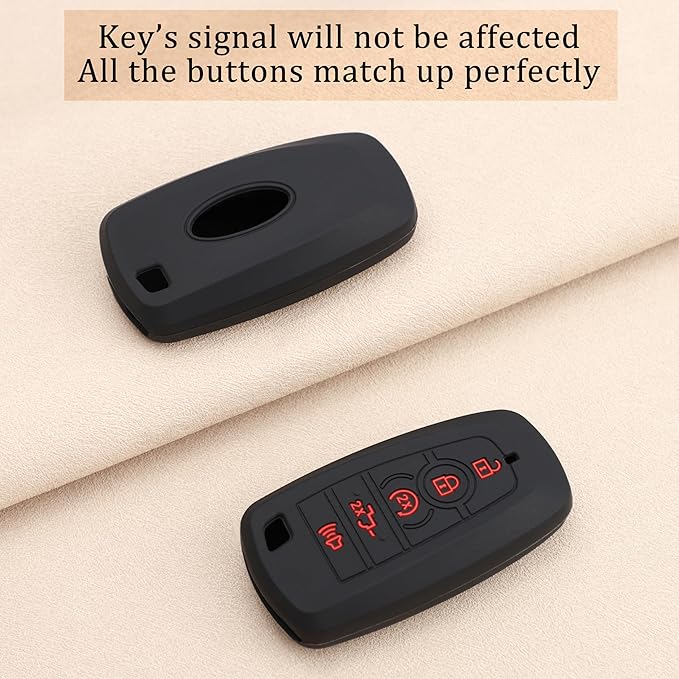 TANDRIVE Key Fob Cover for 2026 2025-2017 Ford F150 F250 F350 F450 F550 F650 F750, 5 Button, Silicone, 2-Pack, Red Button, Black and Black