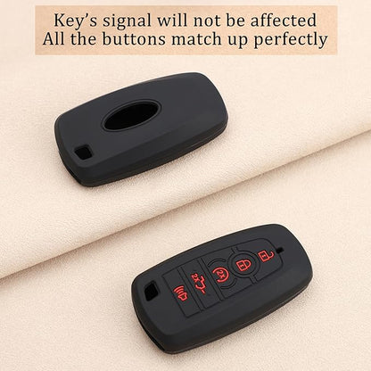 TANDRIVE Key Fob Cover for 2026 2025-2017 Ford F150 F250 F350 F450 F550 F650 F750, 5 Button, Silicone, 2-Pack, Red Button, Black and Black