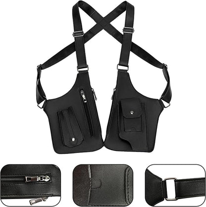Double Shoulder Armpit Bag for Men Premium Vegan Leather Anti-Theft Underarm Bag, Adjustable Bag with Multiple Pockets Pouch
