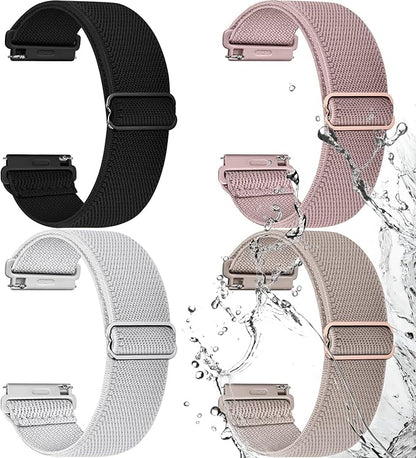 Fullmosa Watch Bands 20mm Nylon Elastic Stretchy Band, Water-resistant Quick Release Soft Adjustable Strap for Garmin Samsung Galaxy Amazfit Women Men (Black/Sand Pink/Starlight/Milk Tea)