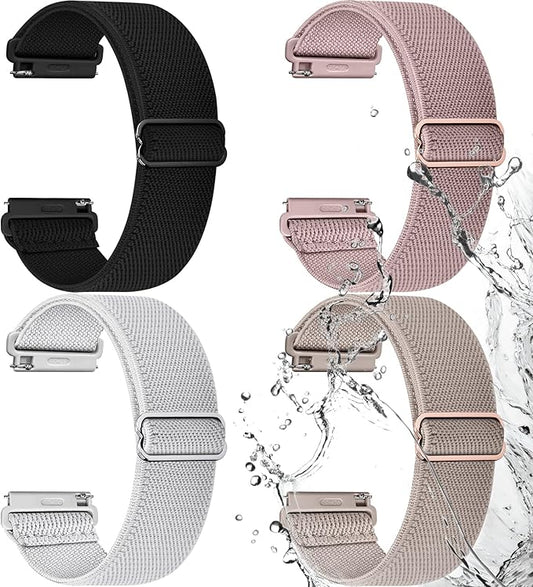 Fullmosa Watch Bands 20mm Nylon Elastic Stretchy Band, Water-resistant Quick Release Soft Adjustable Strap for Garmin Samsung Galaxy Amazfit Women Men (Black/Sand Pink/Starlight/Milk Tea)