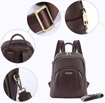 Blofinche Women's Genuine Leather Travel Backpack, 12.9 Inch Laptop Backpack with Anti-Theft Pocket, Durable Computer Bag for Work & Commuting, Coffee Brown