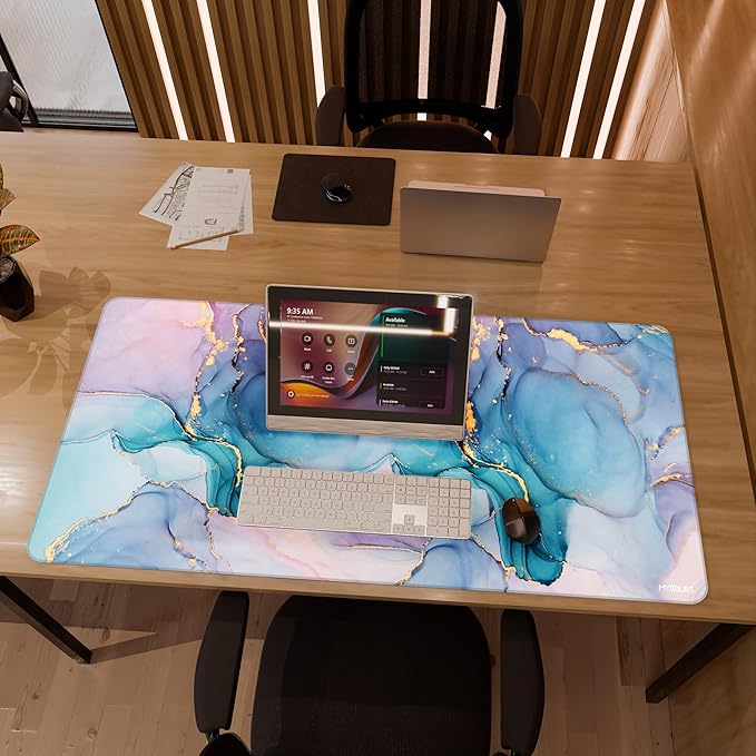 Mydours 48" x 24" Large Gaming Mouse Pad, Extended Desk Pad for Keyboard and Mouse with Non-Slip Rubber Base, Stitched Edges Computer Mouse Mat, Office Desk Mat Mousepad for Desktop & Laptop, Marble