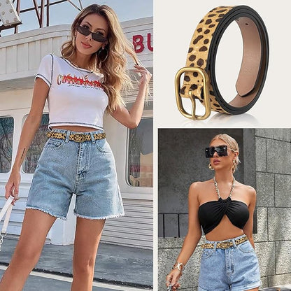 MJNUONE Leopard Print Belt for Women Leather Waist Belts Classic Needle Buckle Animal Printed forJeans dress Party Outfits