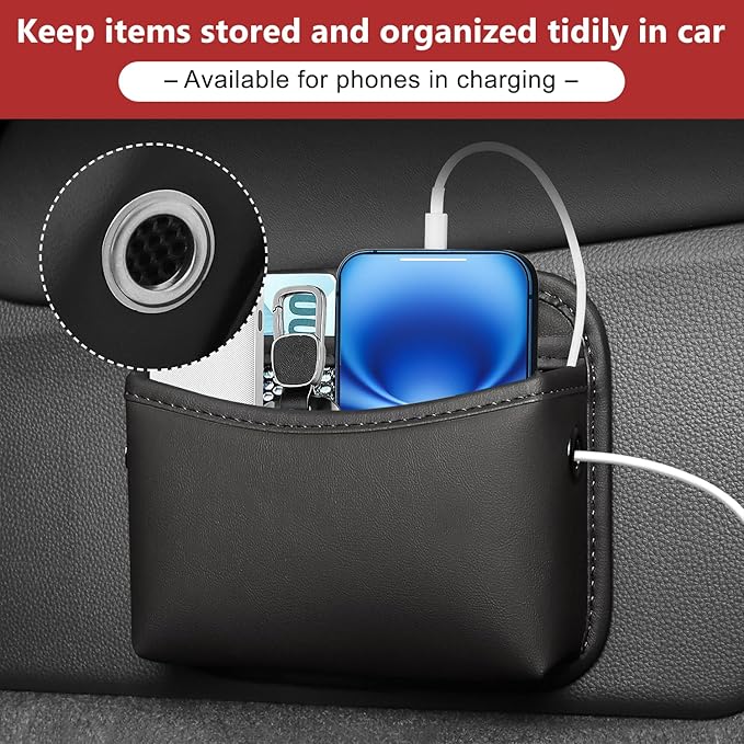 Car Seat Side Storage Pocket, Small Car Seat Organizers PU Leather Car Console Organizer Pocket Multifunctional Console Side Organizer Bag for Phone, Keys, Sunglass, Wallet, 2Pack
