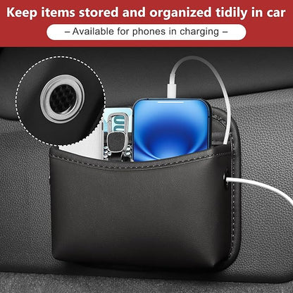 Car Seat Side Storage Pocket, Small Car Seat Organizers PU Leather Car Console Organizer Pocket Multifunctional Console Side Organizer Bag for Phone, Keys, Sunglass, Wallet, 2Pack