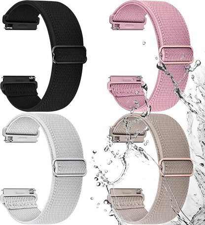 Fullmosa Watch Bands 18mm Nylon Elastic Stretchy Band, Water-resistant Quick Release Soft Adjustable Strap for Garmin Samsung Galaxy Amazfit Women Men (Black/Pink/Starlight/Milk Tea)