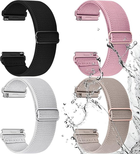 Fullmosa Watch Bands 18mm Nylon Elastic Stretchy Band, Water-resistant Quick Release Soft Adjustable Strap for Garmin Samsung Galaxy Amazfit Women Men (Black/Pink/Starlight/Milk Tea)