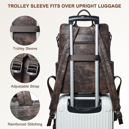 Shrrie Laptop Backpack for Women 15.6 inch,Travel Leather Backpack Purse Nurse Teacher Carry on Backpack Computer Bag,Professional Water-Resistant College Business Work Casual Daypack,Two-toned Coffee