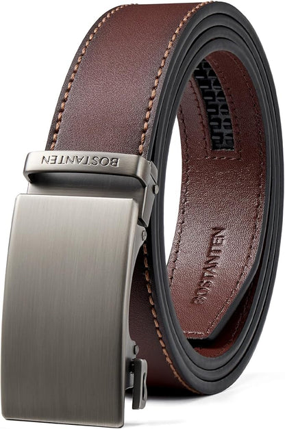 BOSTANTEN Mens Belt Leather Ratchet Belt For Men Dress and Casual with Adjustable Buckle, Trim to Fit