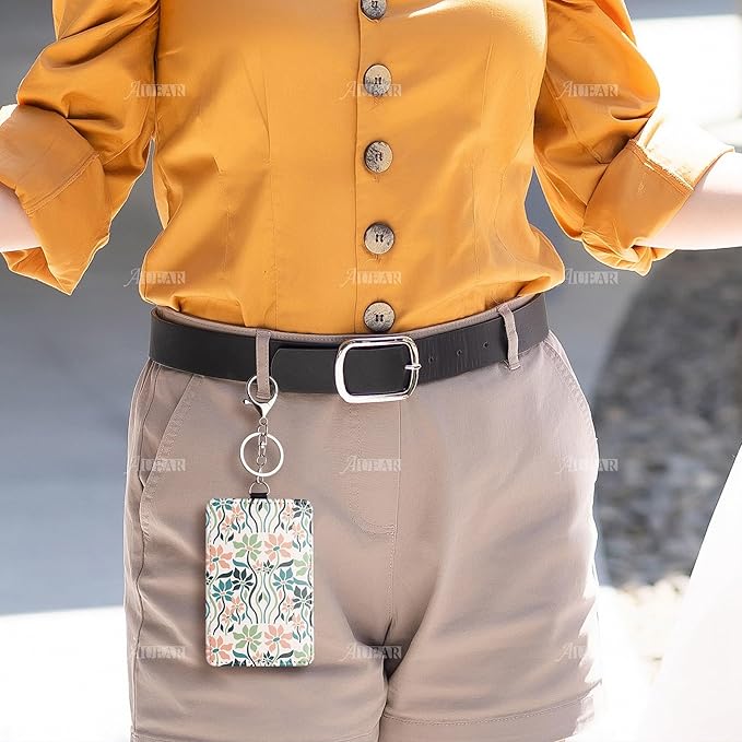 AUEAR, 6 Pack Sublimation Leather Badge Holder Set Work Card ID Sleeves with Keychains for Office (Vertical)