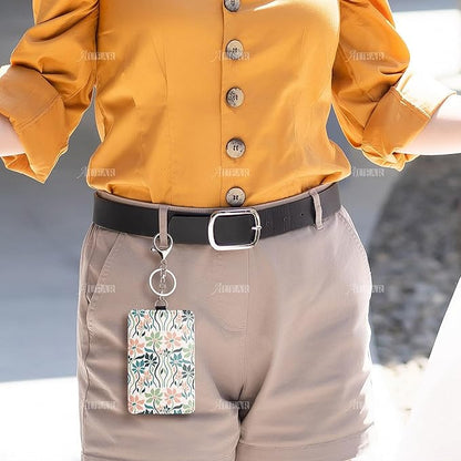 AUEAR, 6 Pack Sublimation Leather Badge Holder Set Work Card ID Sleeves with Keychains for Office (Vertical)