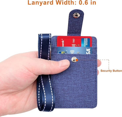 Life-Mate Badge Holder - Leather ID Badge Card Holder Wallet Case with 3 Cards Slot and Neck Lanyard/Strap. Additional Retractable Badge Reel with Belt Clip (Dark Blue, Linen Finish)