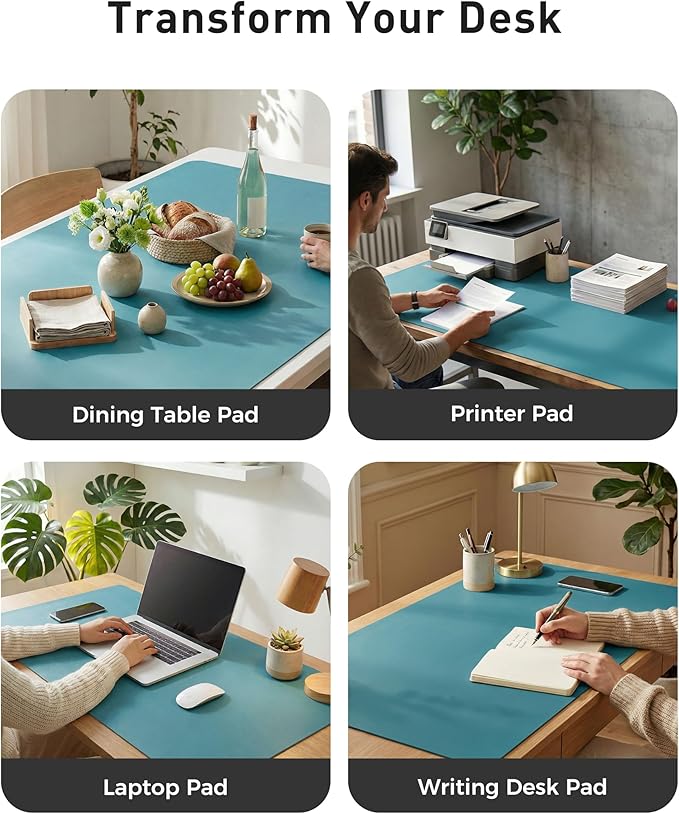 Aothia Faux Leather Desk Mat - Large Mouse Pad, Non-Slip PU Leather Blotter, Waterproof Writing Surface for Office and Home (Turquoise, 42" x 17")