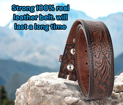 F&L CLASSIC Western Belt without buckle for men – Full Grain Leather Cowboy Belts for jeans - One Piece Leather strap belt
