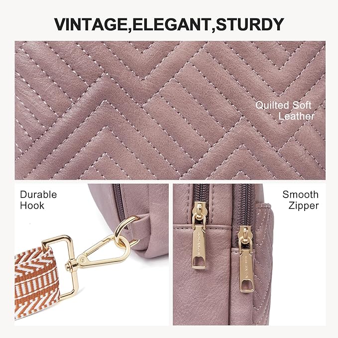 BOSTANTEN Sling Bag Quilted Crossbody Bags for Women Cross Body Purse Leather Fanny Pack with Adjustable Guitar Strap