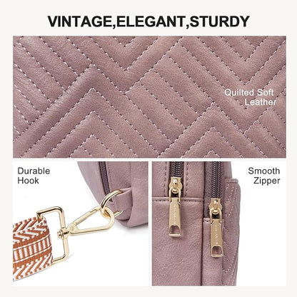 BOSTANTEN Sling Bag Quilted Crossbody Bags for Women Cross Body Purse Leather Fanny Pack with Adjustable Guitar Strap