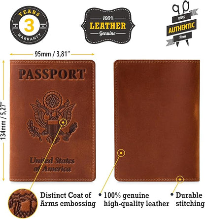 Shvigel US Leather Passport Book Cover - Thin American Travel Passport Holder - Premium International USA Passport Protector Case for Women Men (Light Brown Vintage)