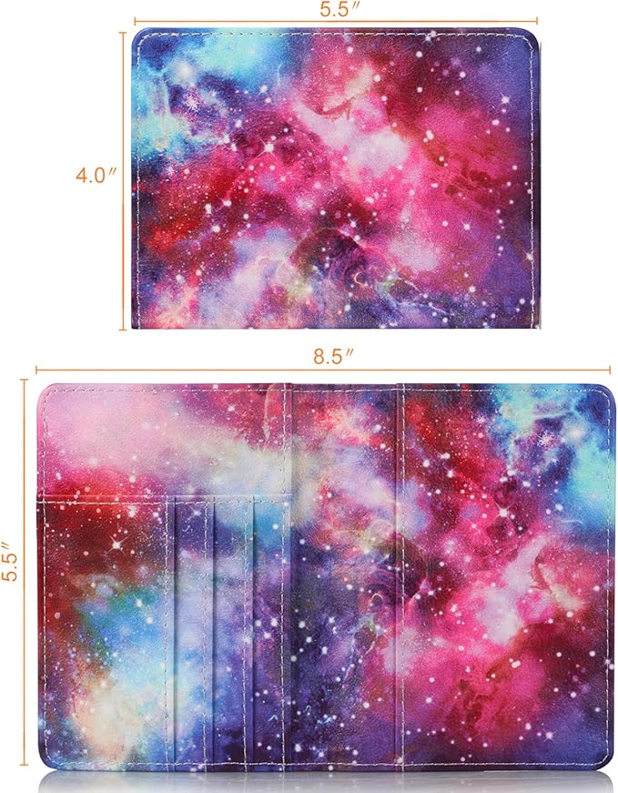 Passport Holder Cover Case PU Leather RFID Blocking Card Pockets Holder Cute Luggage Magnetic Wallet Case for Women Men, Colorful Galaxy