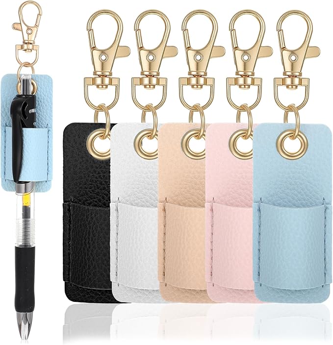 Sibba Portable Anti-Lost Pen Holder for Lanyard Anti-Lost Neck Lanyards Pen Holder 5PCS Single Pens Lanyard for Badge Keychain PU Leather Portable Pencils Clip Office Supplies for Badge Reels Nurses