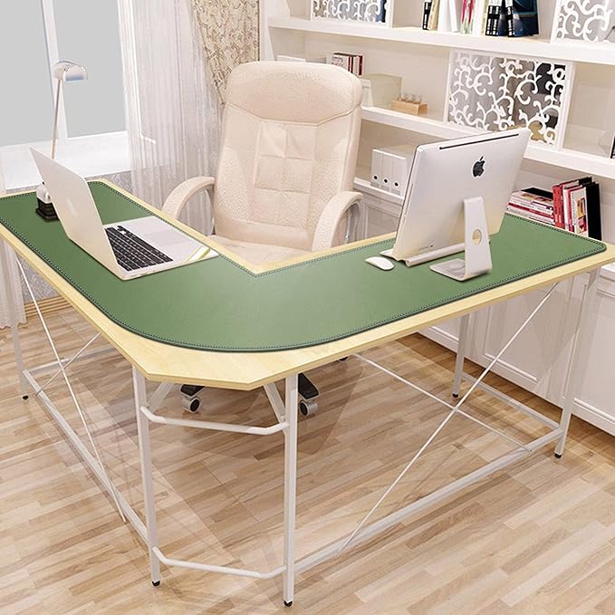 Mydours L-Shape Desk Pad, 54" L x 54" L x 16" W Mega PU Leather Corner Computer Keyboard Desk Mat Blotter, XXL Large Gaming Mouse Pad for Home and Office Desktop (Green)