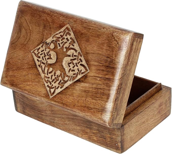 Ajuny Hand Carved Decorative Wooden Jewelry Box Celtic Centre Design Rustic Finish Keepsake Storage Travel Organizer Treasure Chest Trinket Holder Great for Gifts