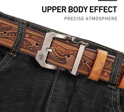 BISON DENIM Men's Belts Leather Dress Genuine Leather Classic Heavy Duty Buckle Belt Casual for Jeans