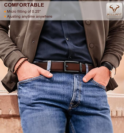 BULLIANT Men Ratchet Belt 2 Pack, Click Sliding Leather Belt Adjustable for Gift Men Dress Casual Jeans 1 3/8,Cut for Fit