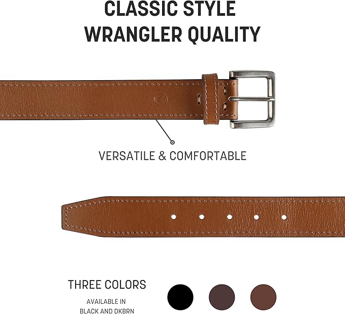 Wrangler Men’s Leather Belt, Country Casual Every Day Belt for Jeans