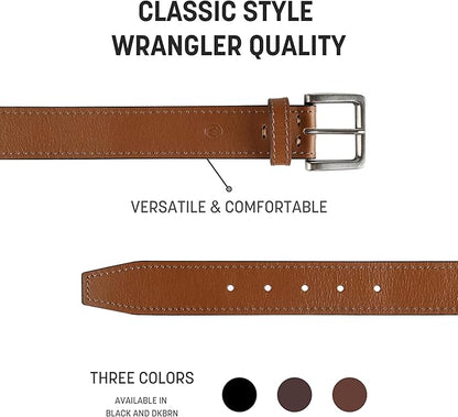 Wrangler Men’s Leather Belt, Country Casual Every Day Belt for Jeans