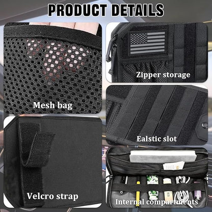 Car Visor Organizer with 3pcs Velcro Patches, Multi-Pocket Sun Visor Organizer with Zipper Storage Pouch & Adjustable Straps, Semi-Rigid Panel Storage Accessories for Truck, SUV, Most Cars (Black)