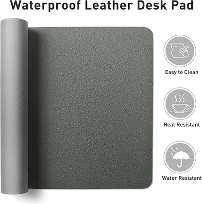 Aothia Faux Leather Desk Mat - Non-Slip PU Leather Desk Blotter, Waterproof Writing Surface, Large Desk Pad for Office & Home (Jungle Green, 55" x 17")