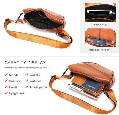 NIUCUNZH Genuine Leather Mens Sling Bag for Women Vintage Small Crossbody Bags Purse for Hiking Travel Chest Daypack