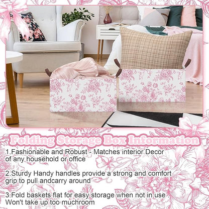 Boao 3 Pcs Pink Floral Foldable Storage Baskets Pink Hydrangea Laundry Basket with Handles Waterproof Storage Bins Fabric Shelf Baskets for Organizing Closet Clothes
